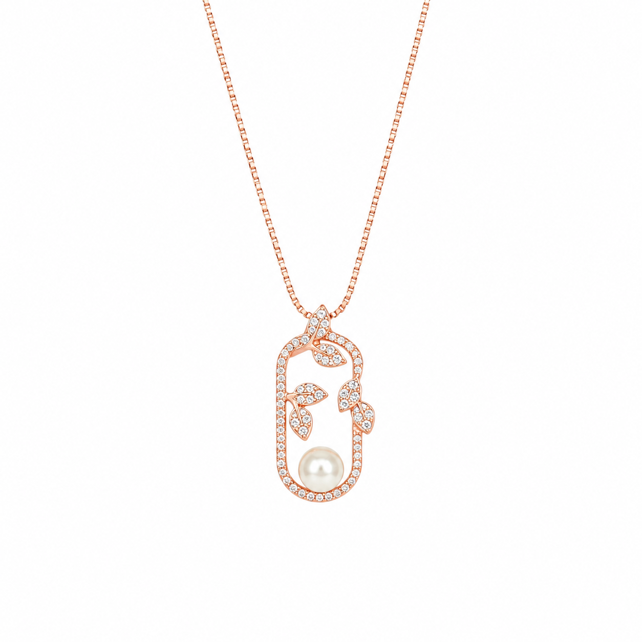 925 Sterling Silver Round Outline Drop Pendant Necklace - Rose Gold Finish - front view