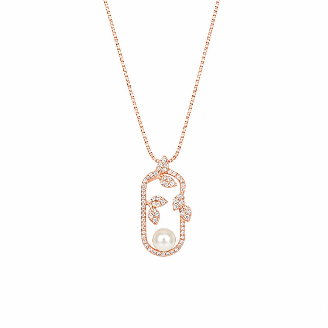 925 Sterling Silver Round Outline Drop Pendant Necklace - Rose Gold Finish - front view