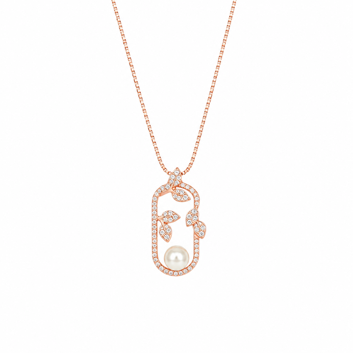 925 Sterling Silver Round Outline Drop Pendant Necklace - Rose Gold Finish - front view