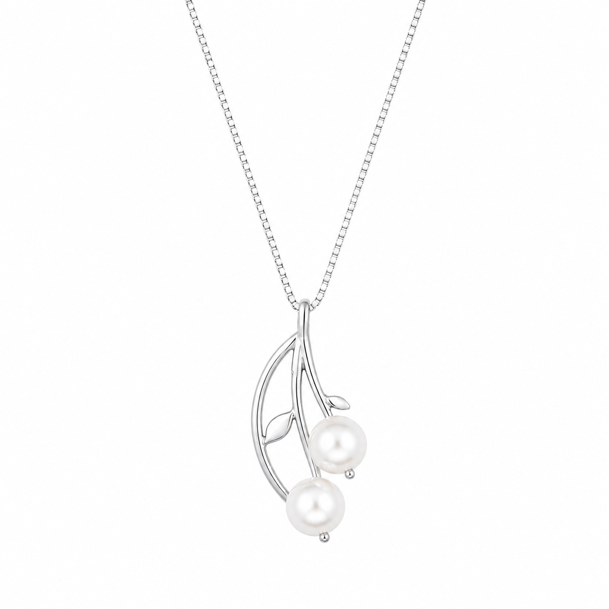 925 Sterling Silver Abstract Leaf Line Pendant Necklace - Silver Finish - front view