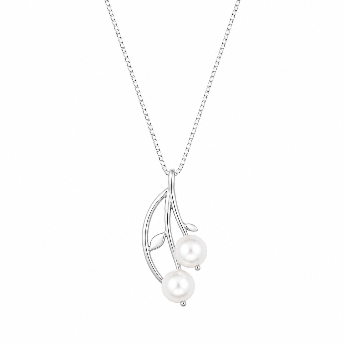 925 Sterling Silver Abstract Leaf Line Pendant Necklace - Silver Finish - front view