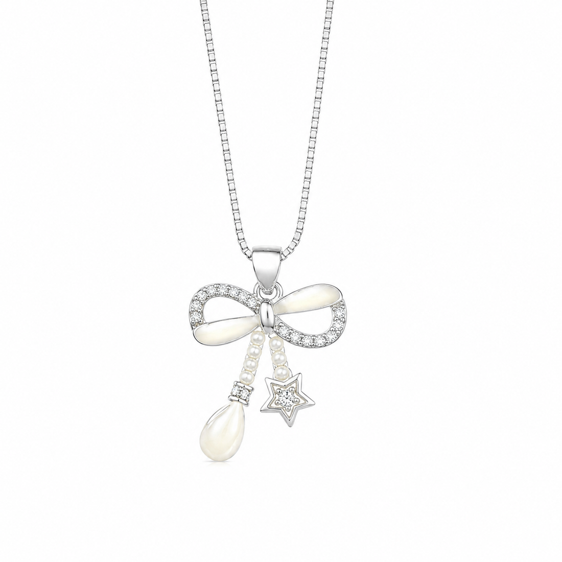 925 Sterling Silver Bow Infinity Pendant Necklace - Silver Finish - front view