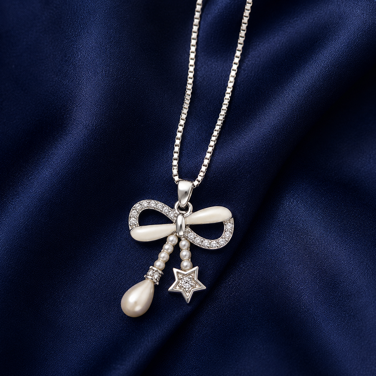 925 Sterling Silver Bow Infinity Pendant Necklace - Silver Finish - alternate view