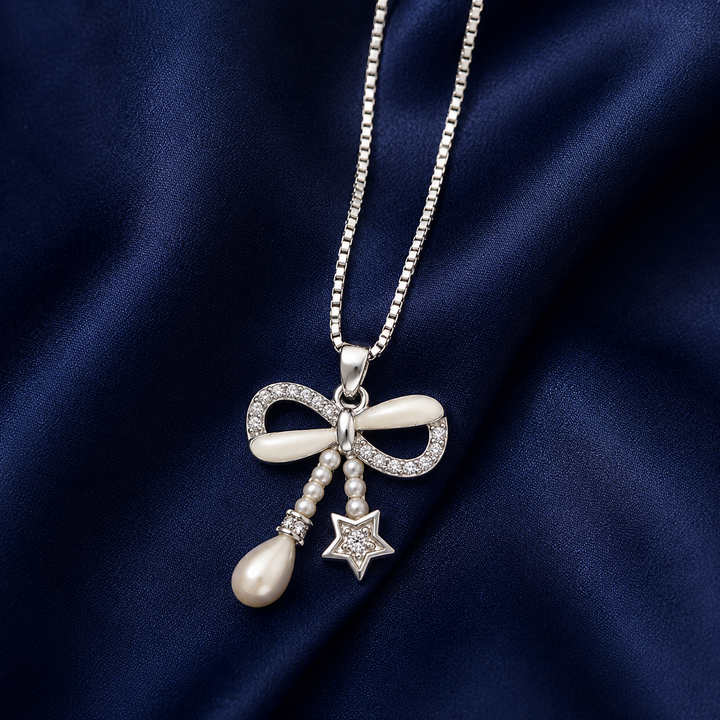 925 Sterling Silver Bow Infinity Pendant Necklace - Silver Finish - alternate view