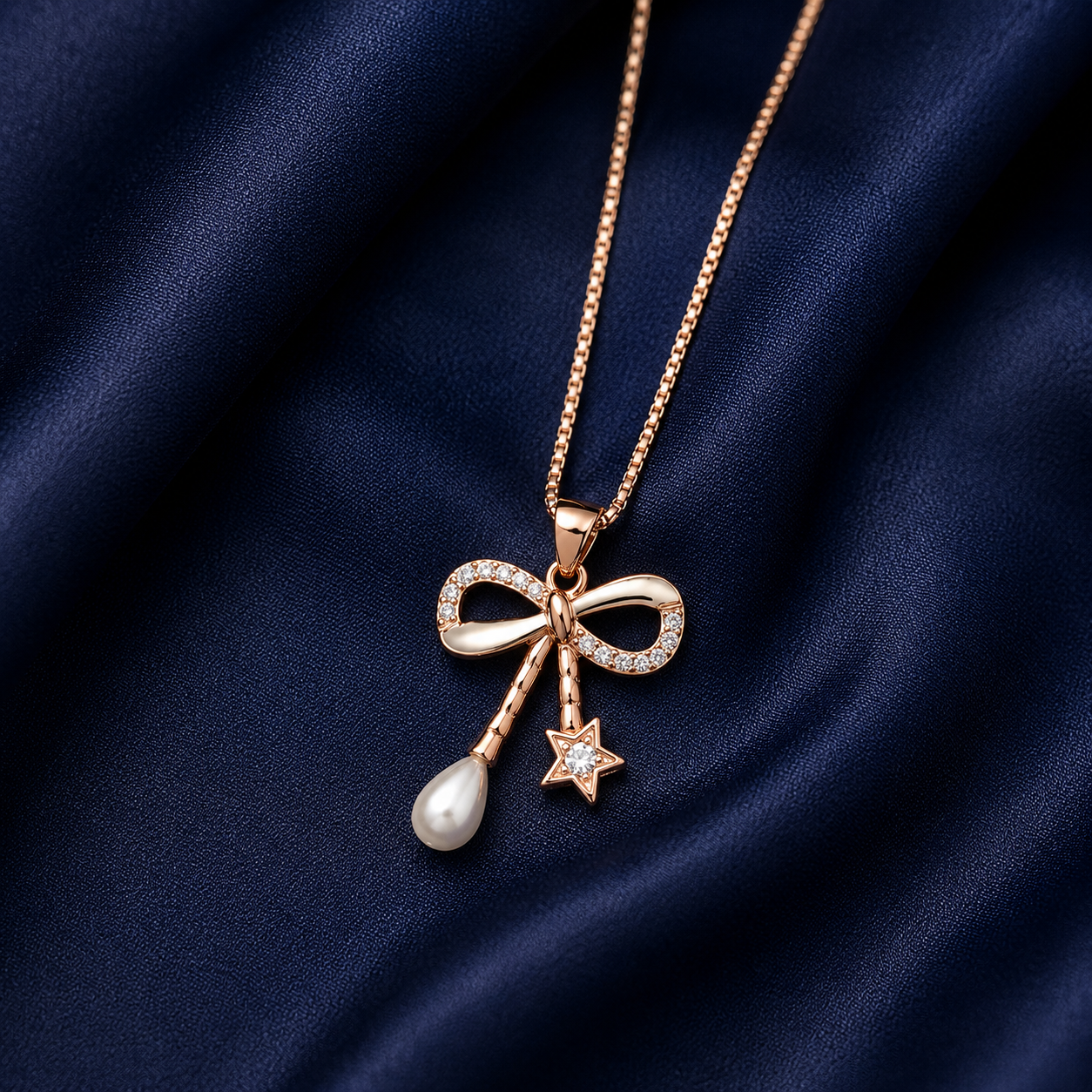 925 Sterling Silver Bow Infinity Pendant Necklace - Rose Gold Finish - alternate view