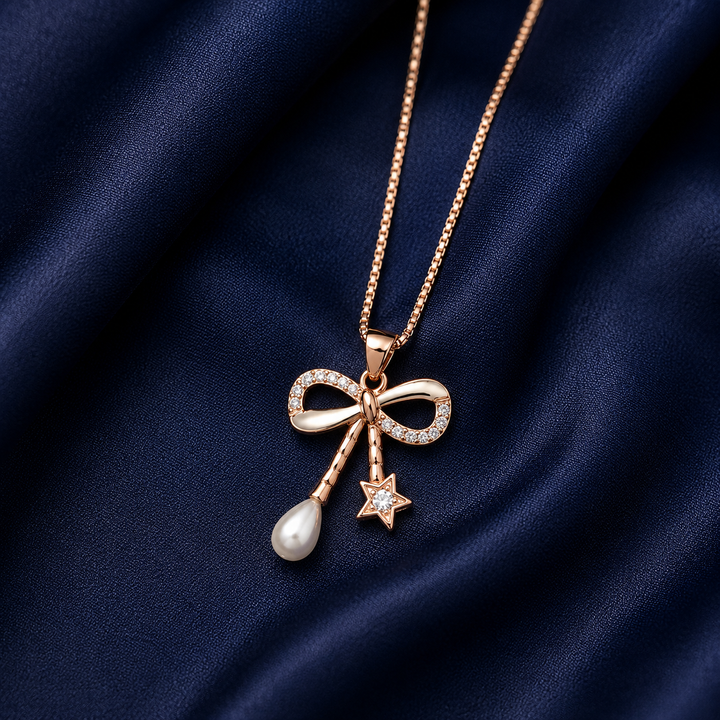 925 Sterling Silver Bow Infinity Pendant Necklace - Rose Gold Finish - alternate view