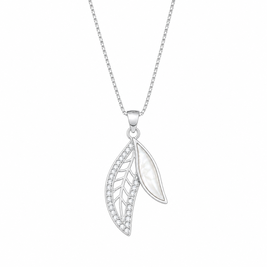 925 Sterling Silver Feather Leaf Pendant Necklace - Silver Finish - alternate view