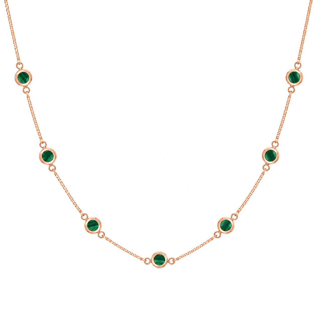 925 Sterling Silver Black Bead Station Pendant Necklace - Rose Gold Finish - front view