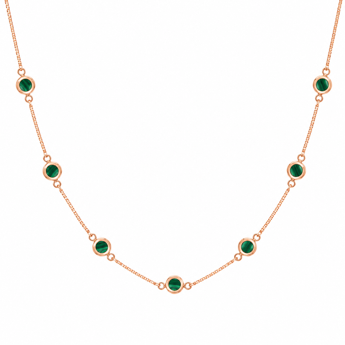 925 Sterling Silver Black Bead Station Pendant Necklace - Rose Gold Finish - front view