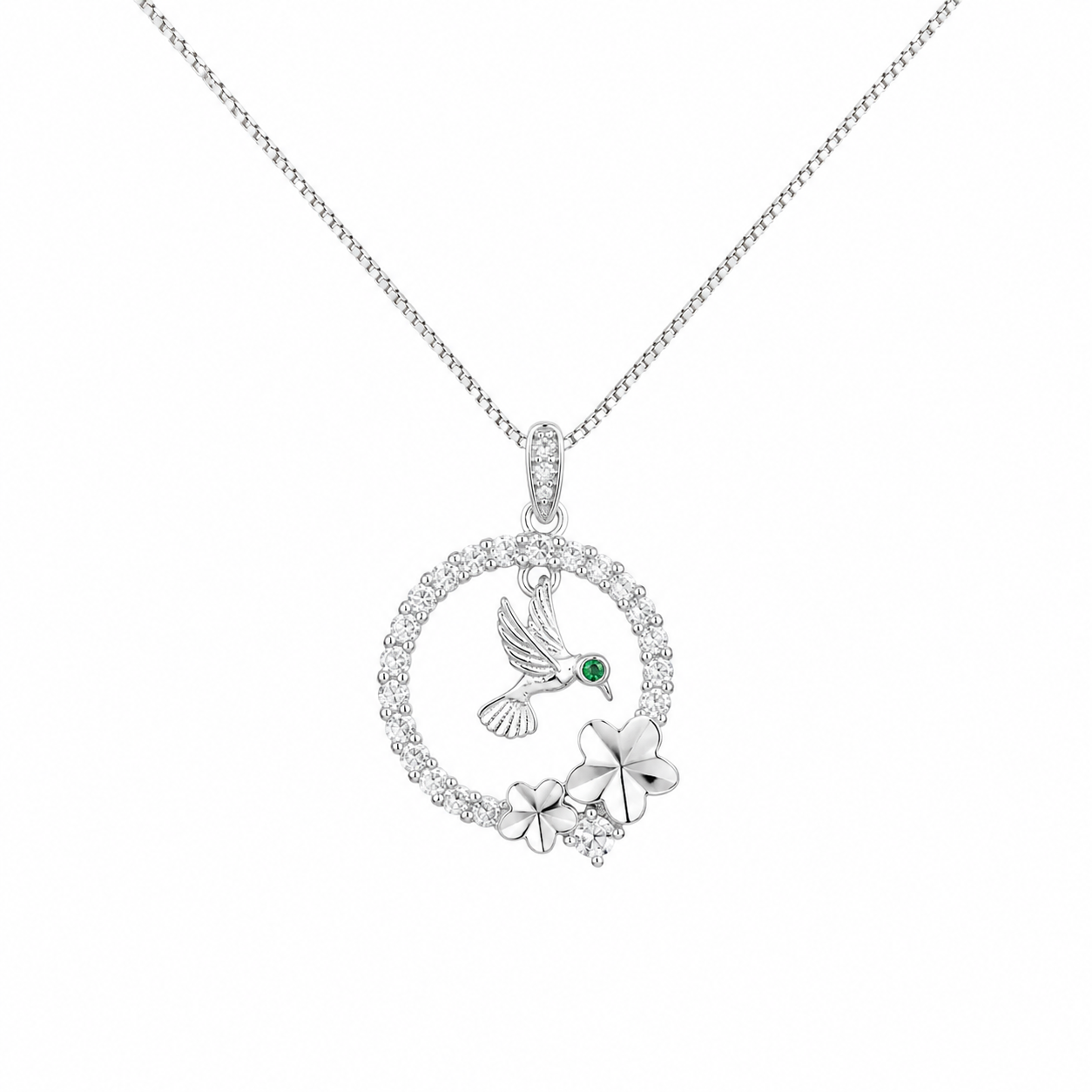 925 Sterling Silver Crescent Moon & Star Pendant Necklace - Silver Finish - front view