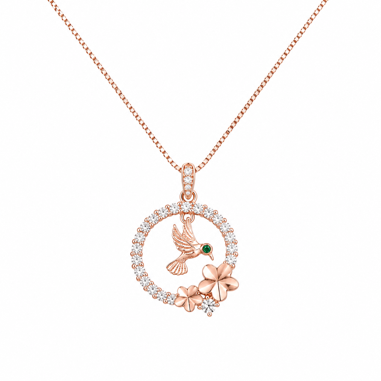 925 Sterling Silver Crescent Moon & Star Pendant Necklace - Rose Gold Finish - alternate view