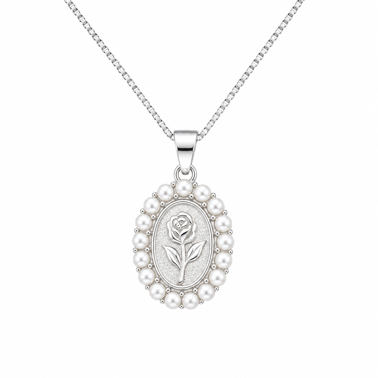 925 Sterling Silver Ornate Oval Halo Pendant Necklace - Silver Finish - front view