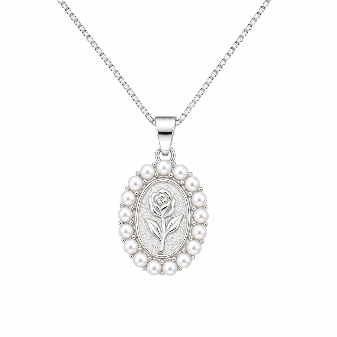 925 Sterling Silver Ornate Oval Halo Pendant Necklace - Silver Finish - front view