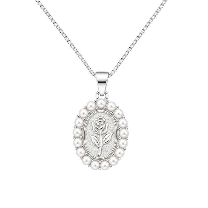 925 Sterling Silver Ornate Oval Halo Pendant Necklace - Silver Finish - front view
