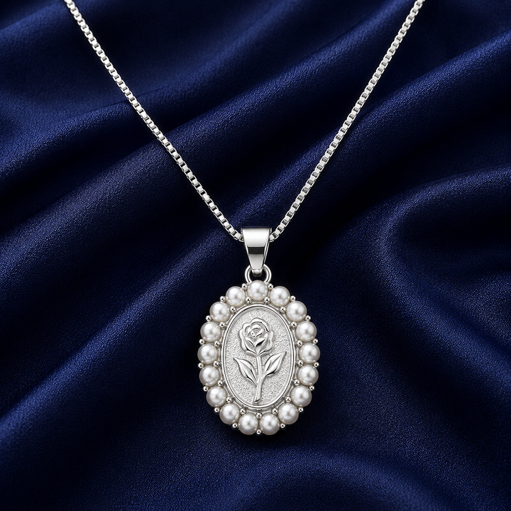 925 Sterling Silver Ornate Oval Halo Pendant Necklace - Silver Finish - alternate view