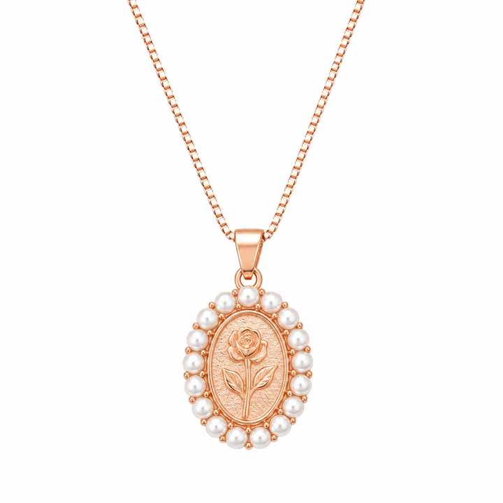 925 Sterling Silver Ornate Oval Halo Pendant Necklace - Rose Gold Finish - alternate view