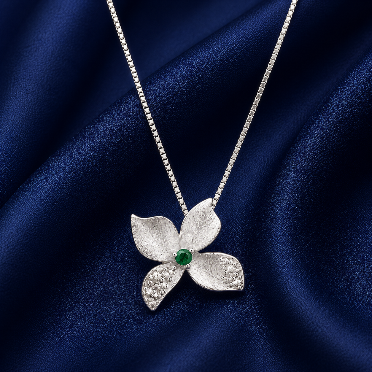 925 Sterling Silver Green Dragonfly Pendant Necklace - Silver Finish - front view