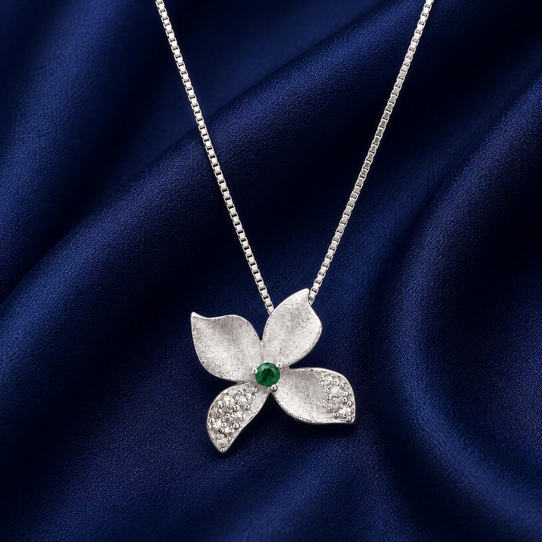 925 Sterling Silver Green Dragonfly Pendant Necklace - Silver Finish - front view