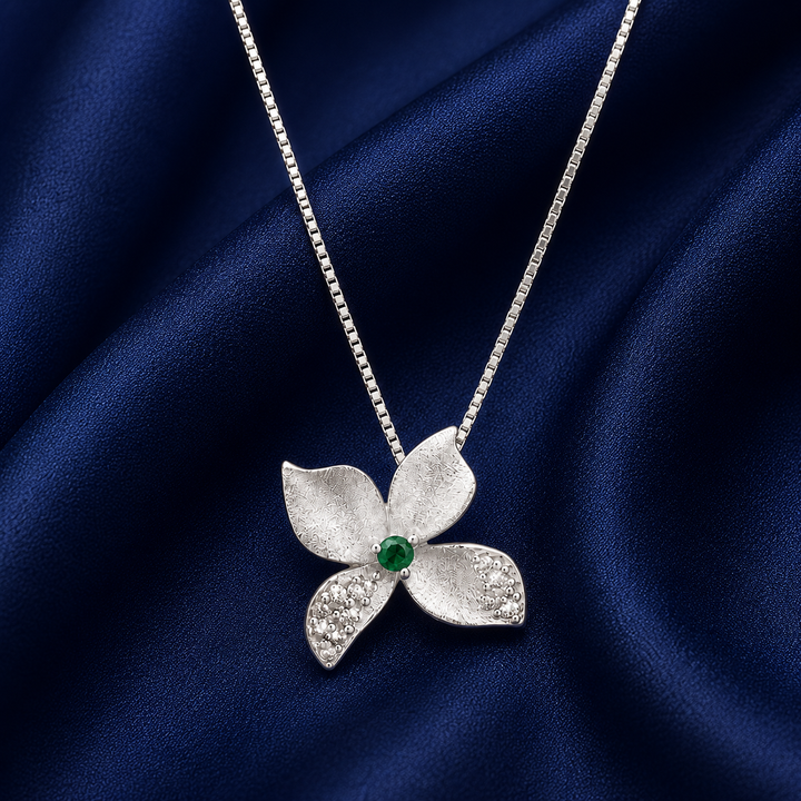 925 Sterling Silver Green Dragonfly Pendant Necklace - Silver Finish - front view