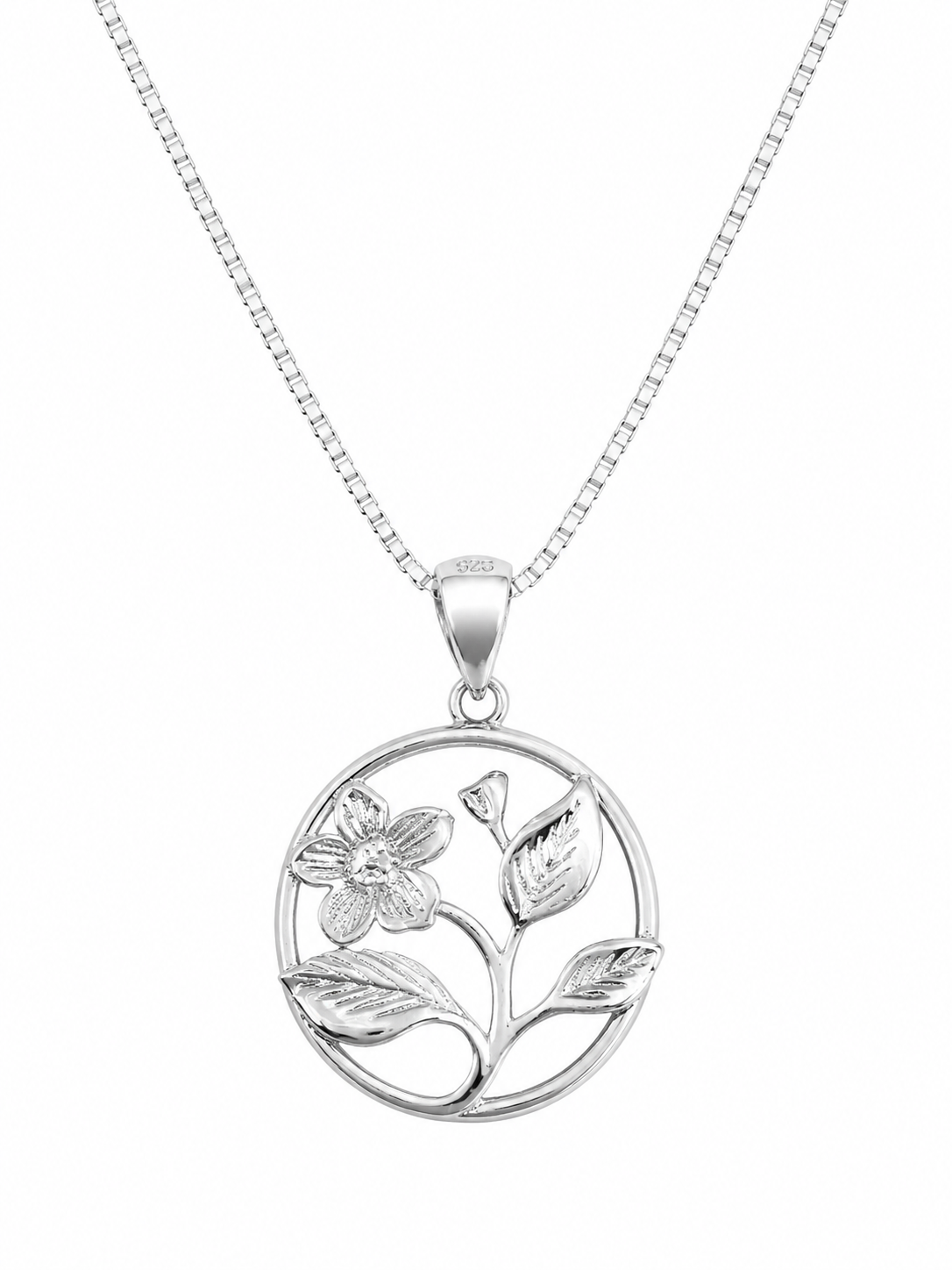925 Sterling Silver Tree of Life Medallion Pendant Necklace - Silver Finish - front view