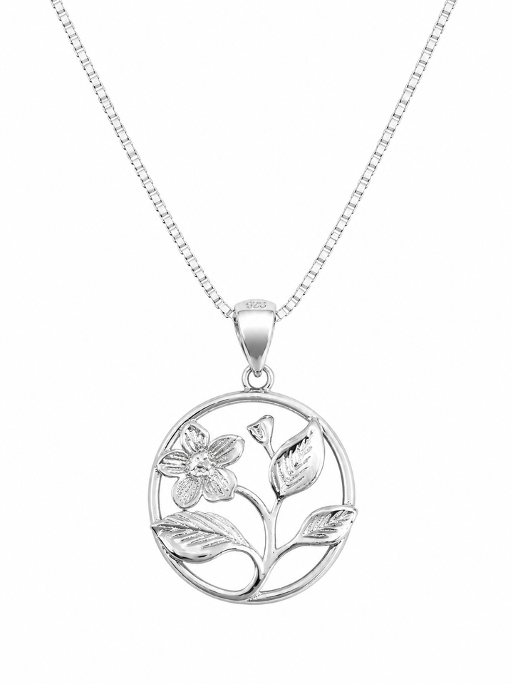 925 Sterling Silver Tree of Life Medallion Pendant Necklace - Silver Finish - front view