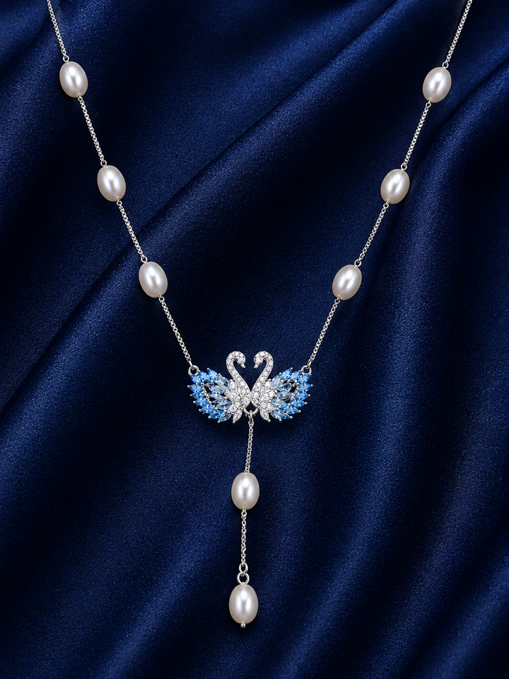 925 Sterling Silver Blue Y-Drop Pendant Necklace - Silver Finish - alternate view