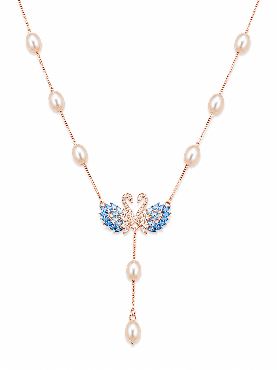 925 Sterling Silver Blue Y-Drop Pendant Necklace - Rose Gold Finish - alternate view