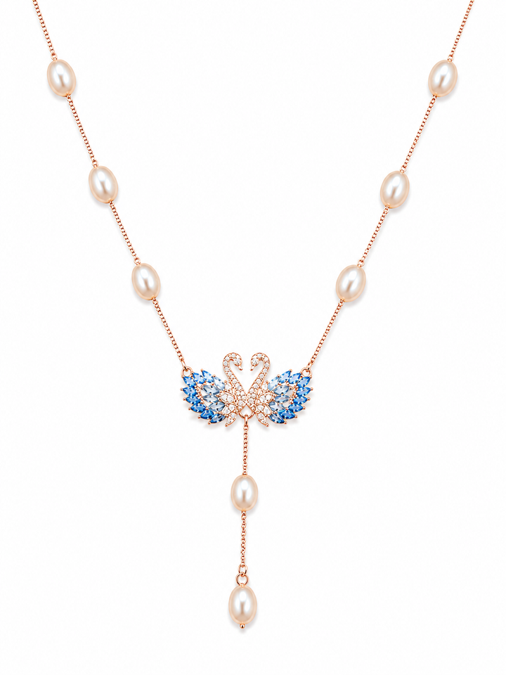 925 Sterling Silver Blue Y-Drop Pendant Necklace - Rose Gold Finish - alternate view