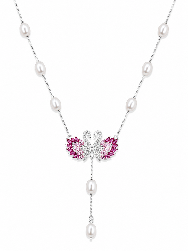 925 Sterling Silver Pink Y-Drop Pendant Necklace - Silver Finish - front view