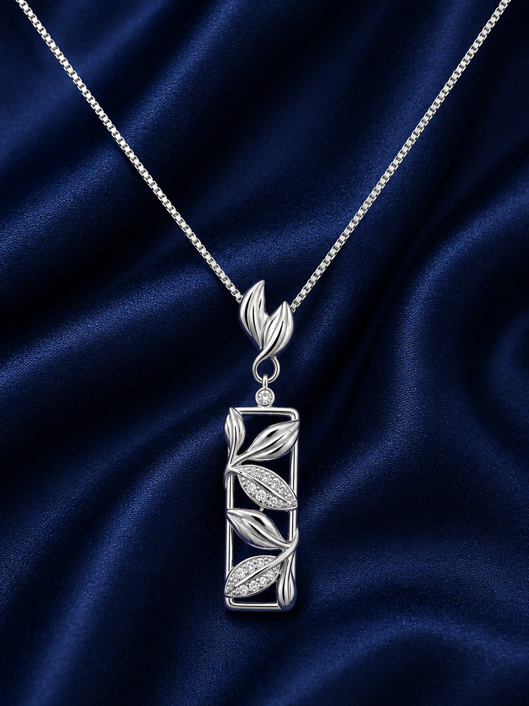 925 Sterling Silver Rectangular Crystal Bar Pendant Necklace - Silver Finish - front view