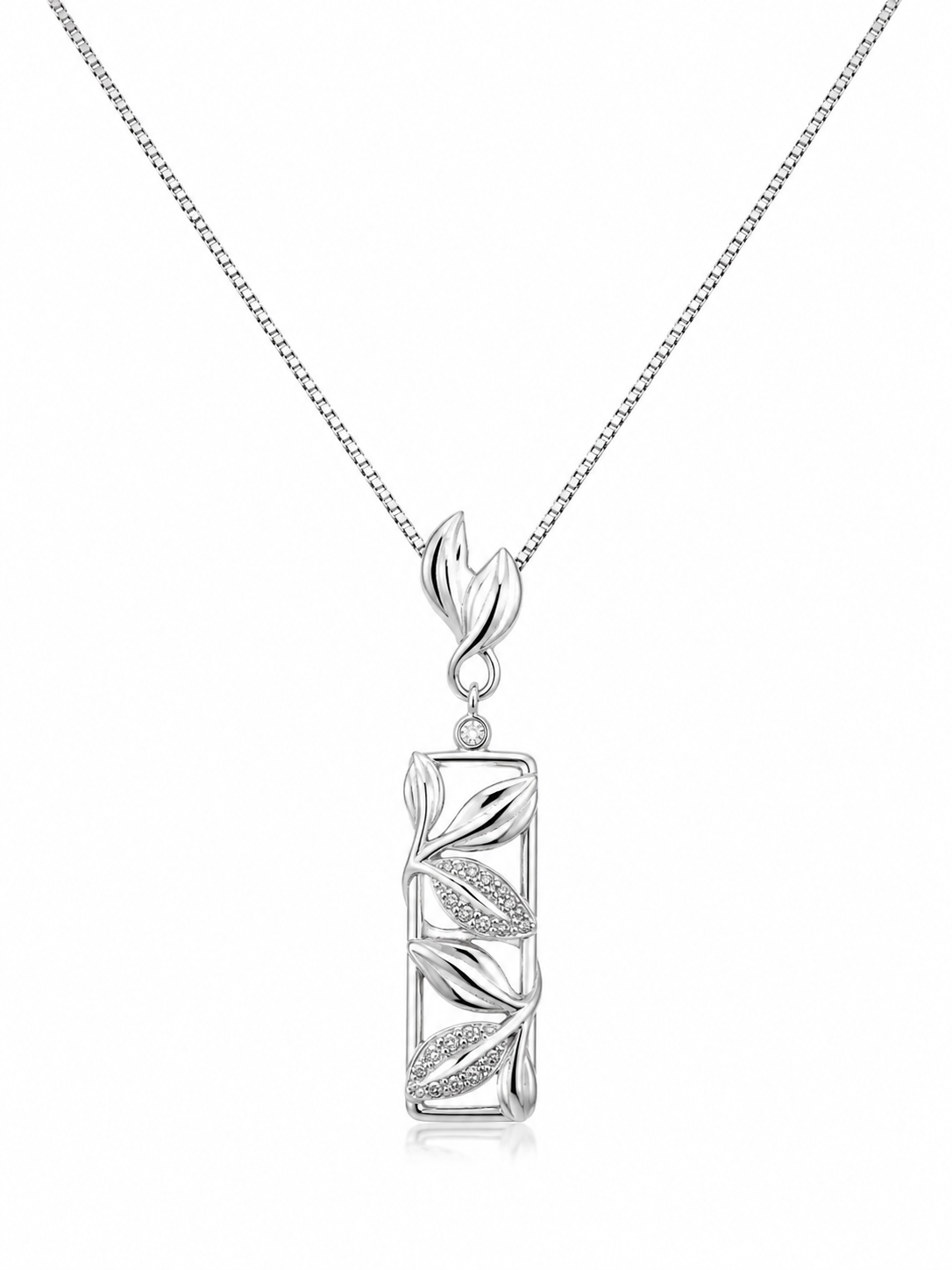 925 Sterling Silver Rectangular Crystal Bar Pendant Necklace - Silver Finish - alternate view