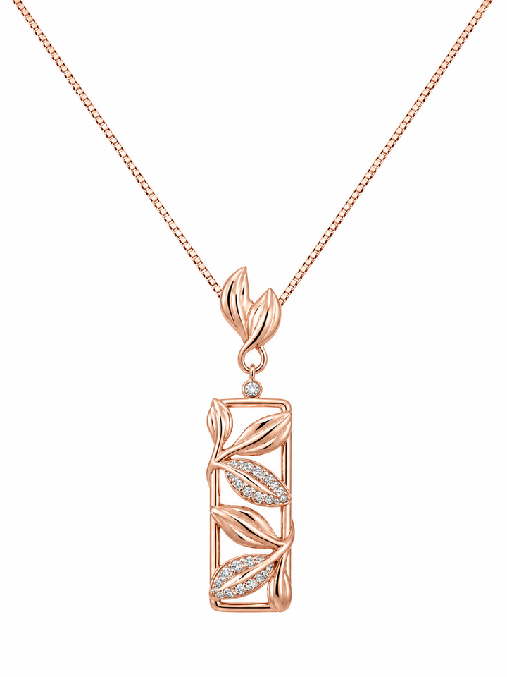 925 Sterling Silver Rectangular Crystal Bar Pendant Necklace - Rose Gold Finish - alternate view