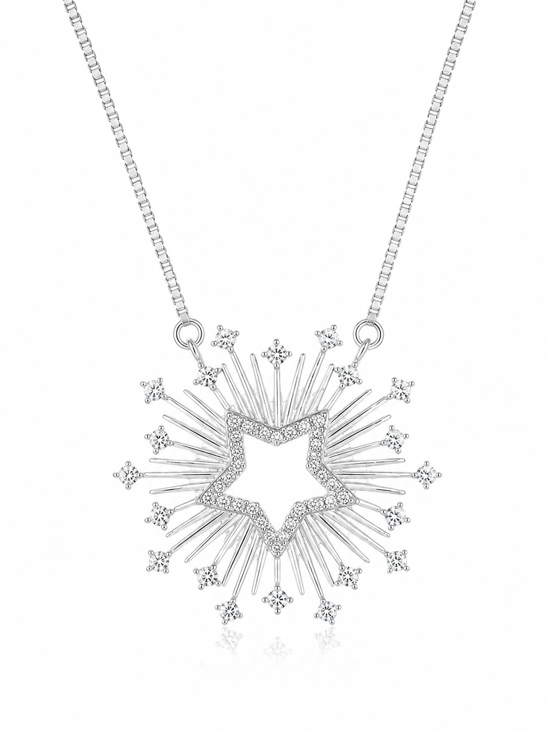 925 Sterling Silver Sunburst Medallion Pendant Necklace - Silver Finish - front view