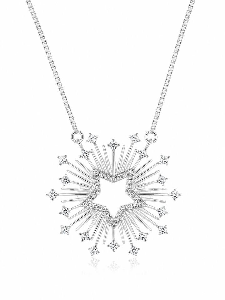 925 Sterling Silver Sunburst Medallion Pendant Necklace - Silver Finish - front view