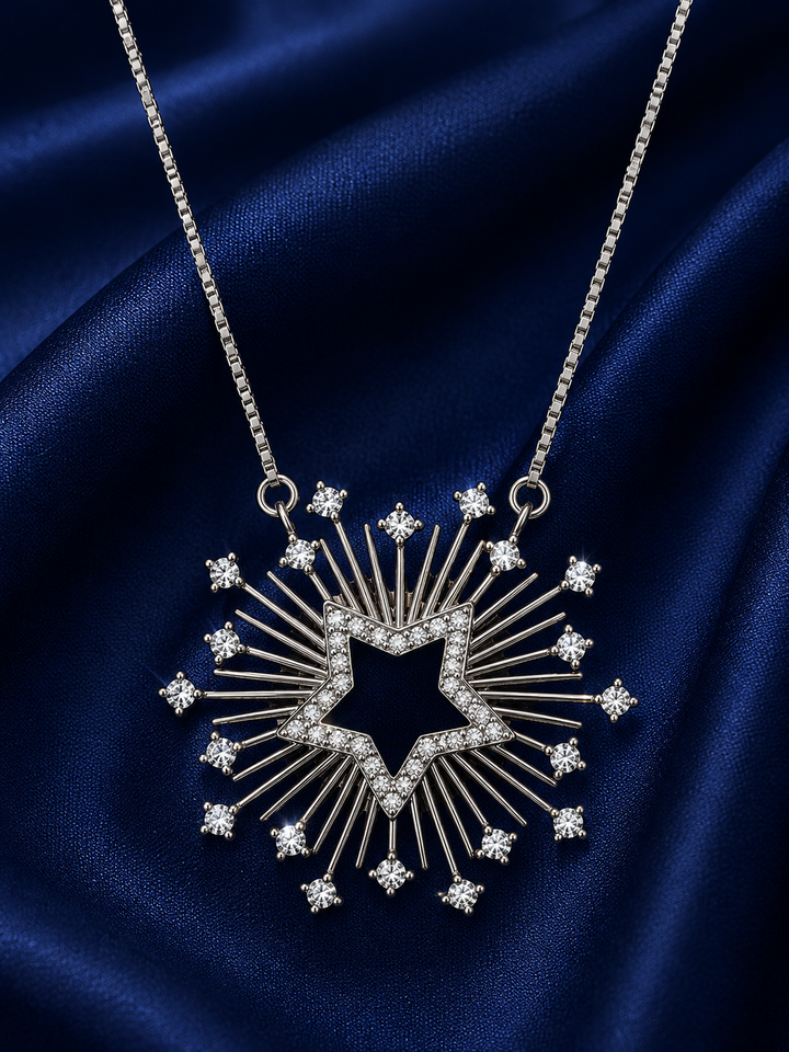 925 Sterling Silver Sunburst Medallion Pendant Necklace - Silver Finish - alternate view