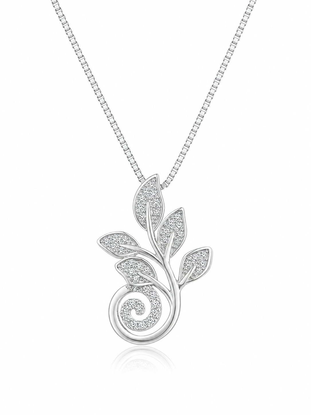 925 Sterling Silver Abstract Leaf Heart Pendant Necklace - Silver Finish - front view