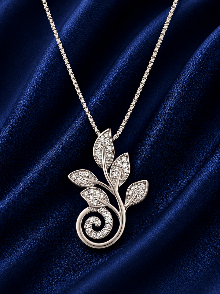 925 Sterling Silver Abstract Leaf Heart Pendant Necklace - Silver Finish - alternate view