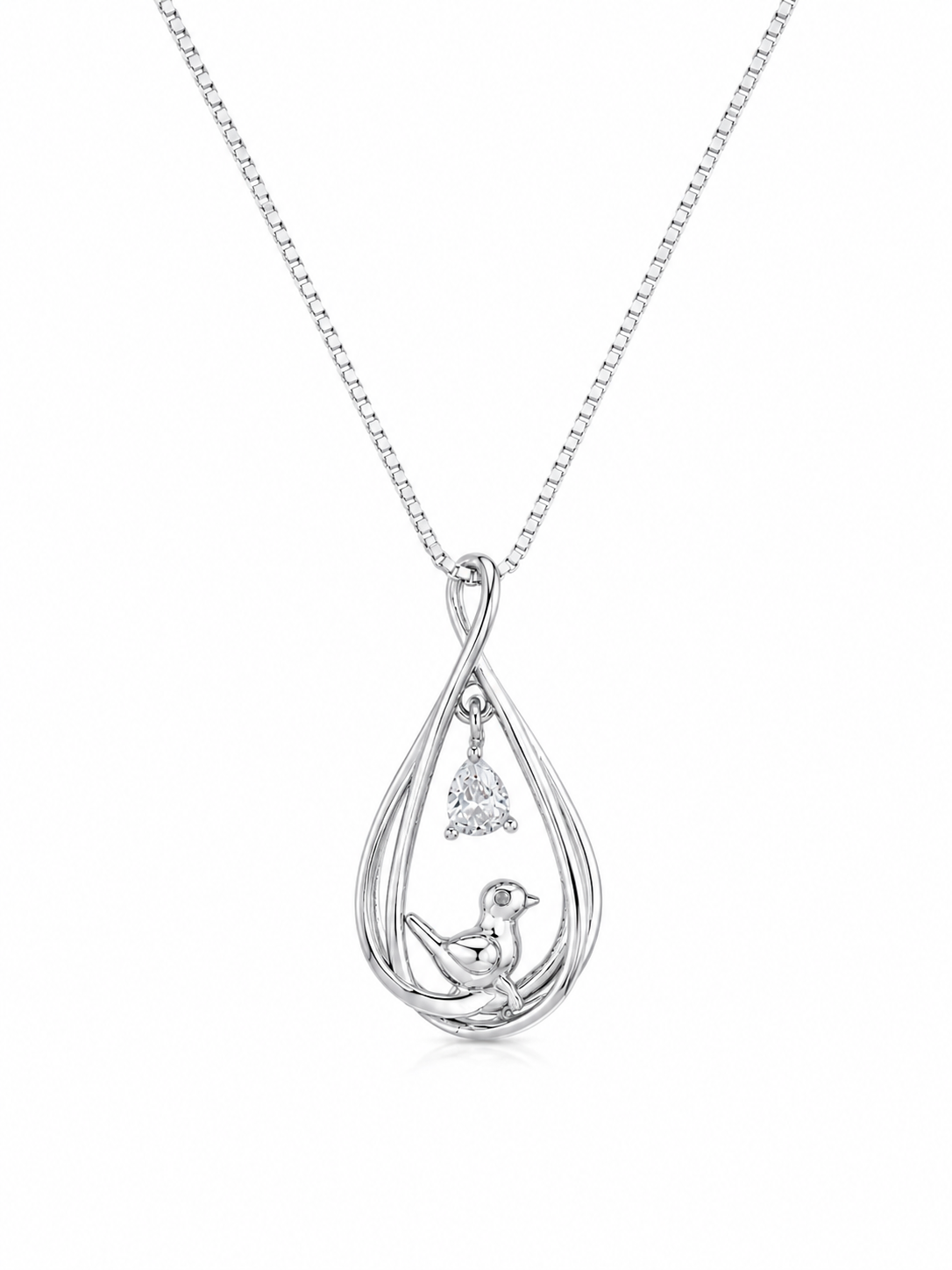 925 Sterling Silver Teardrop Halo Pendant Necklace - Silver Finish - front view