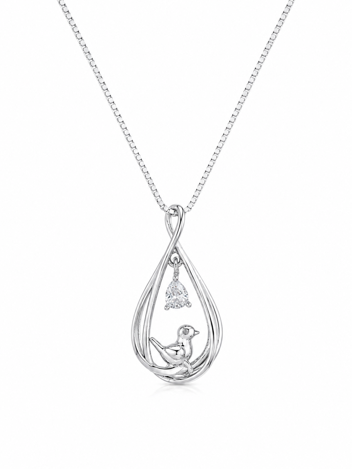 925 Sterling Silver Teardrop Halo Pendant Necklace - Silver Finish - front view