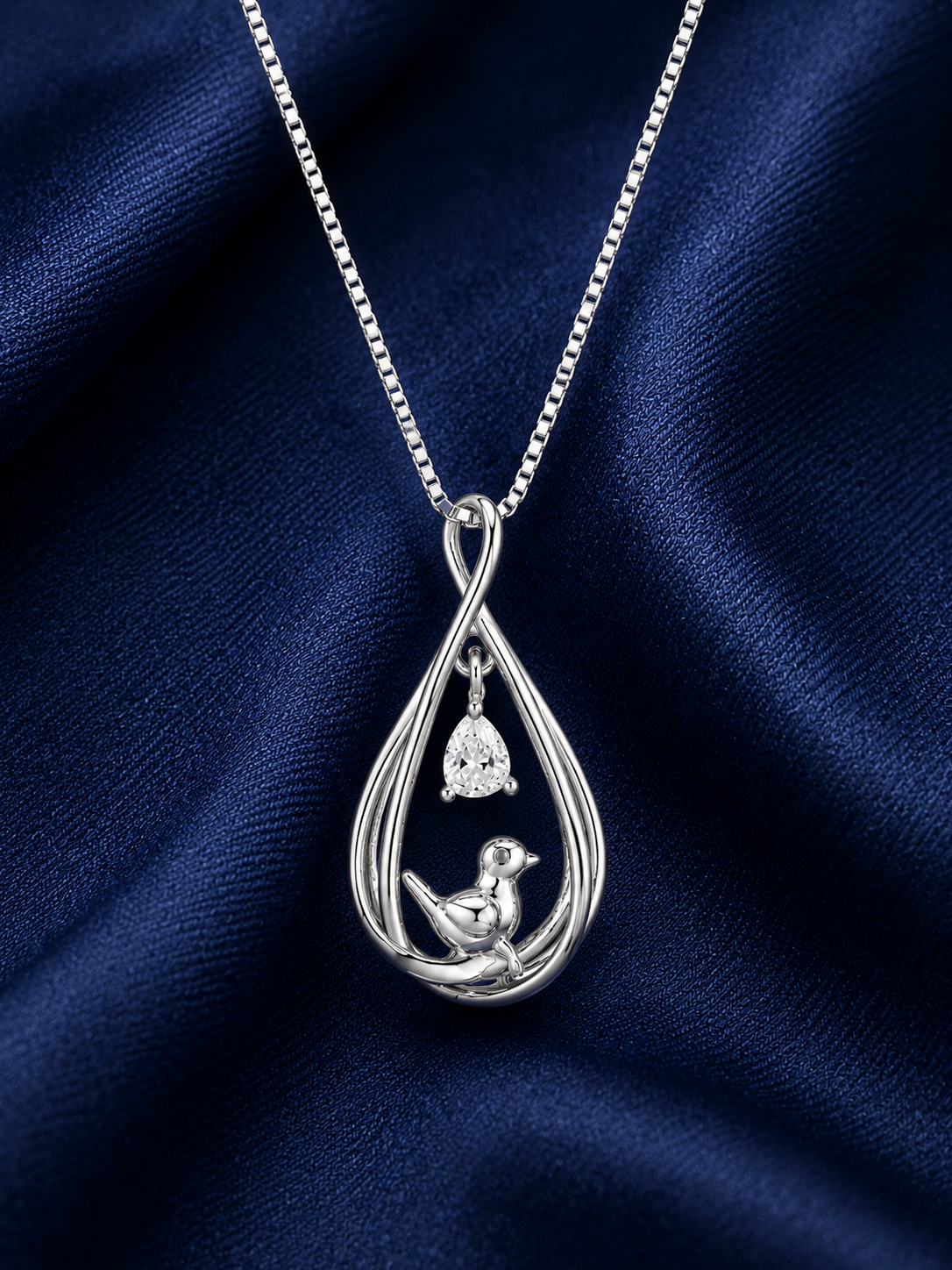 925 Sterling Silver Teardrop Halo Pendant Necklace - Silver Finish - alternate view