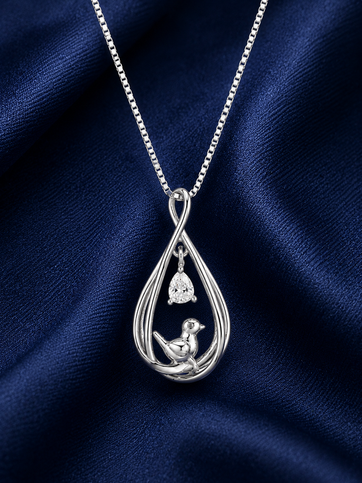 925 Sterling Silver Teardrop Halo Pendant Necklace - Silver Finish - alternate view