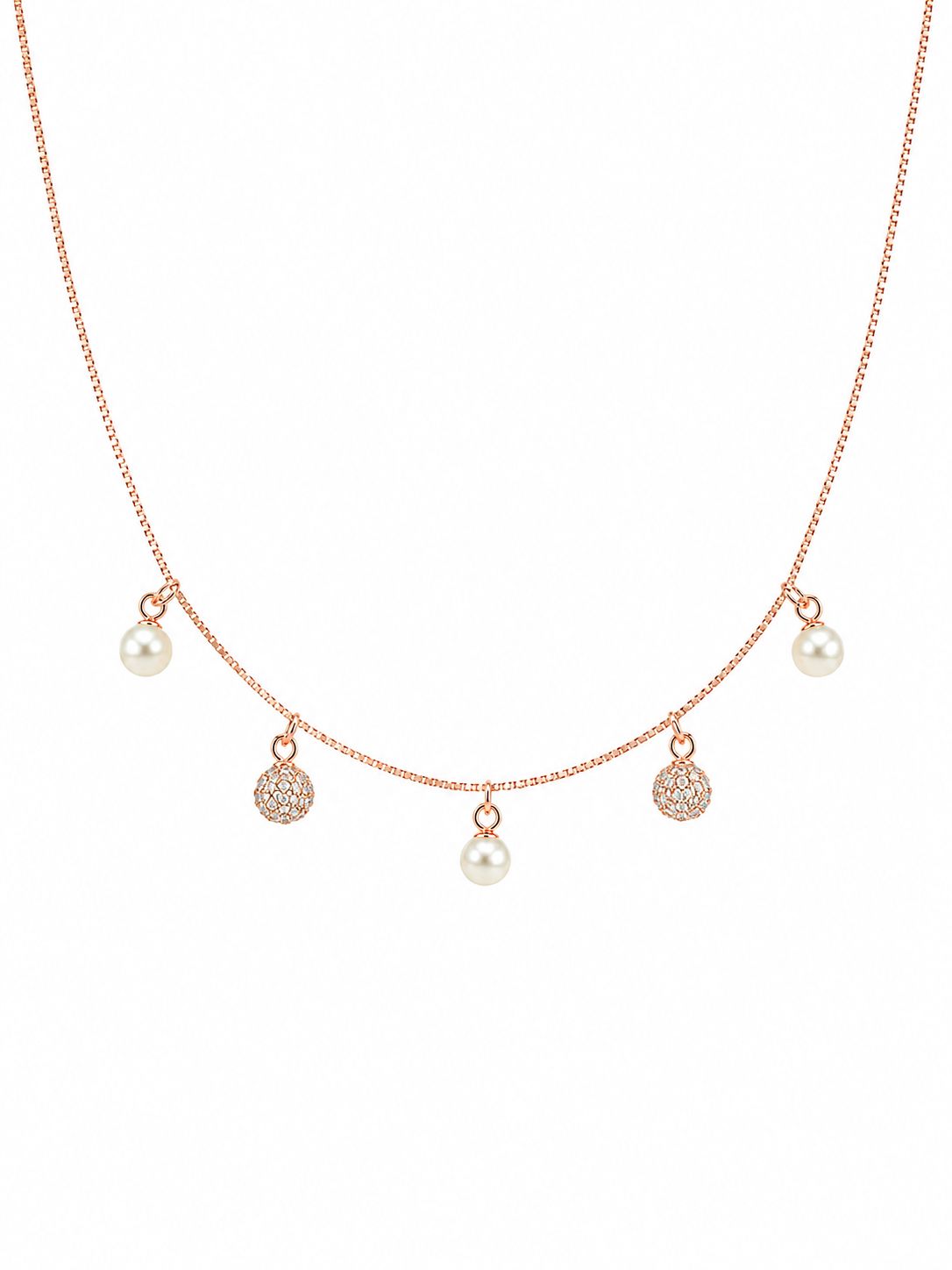 925 Sterling Silver Charm Station Pendant Necklace - Rose Gold Finish - front view