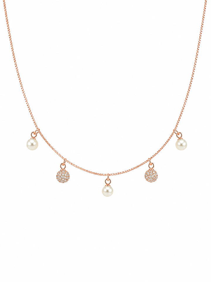 925 Sterling Silver Charm Station Pendant Necklace - Rose Gold Finish - front view
