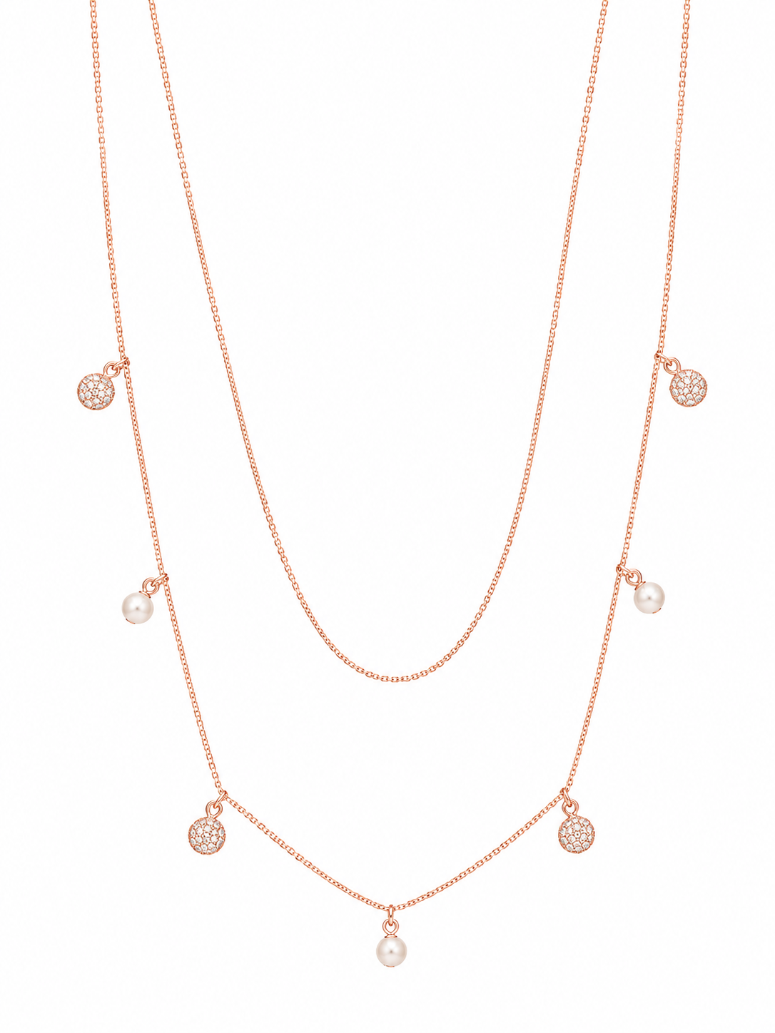 925 Sterling Silver Layered Two-Line Pendant Necklace - Rose Gold Finish - front view