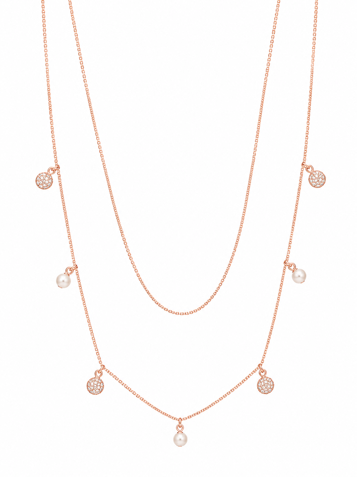 925 Sterling Silver Layered Two-Line Pendant Necklace - Rose Gold Finish - front view