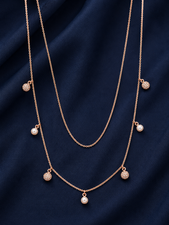 925 Sterling Silver Layered Two-Line Pendant Necklace - Rose Gold Finish - alternate view