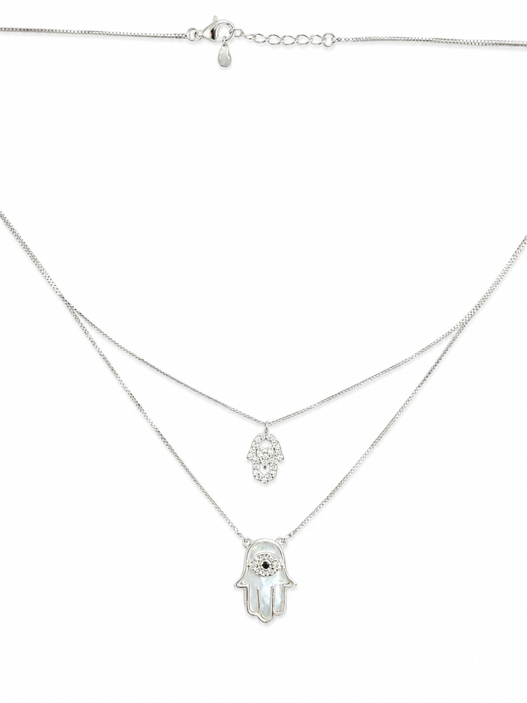 925 Sterling Silver Layered Two-Line Pendant Necklace - Silver Finish - front view