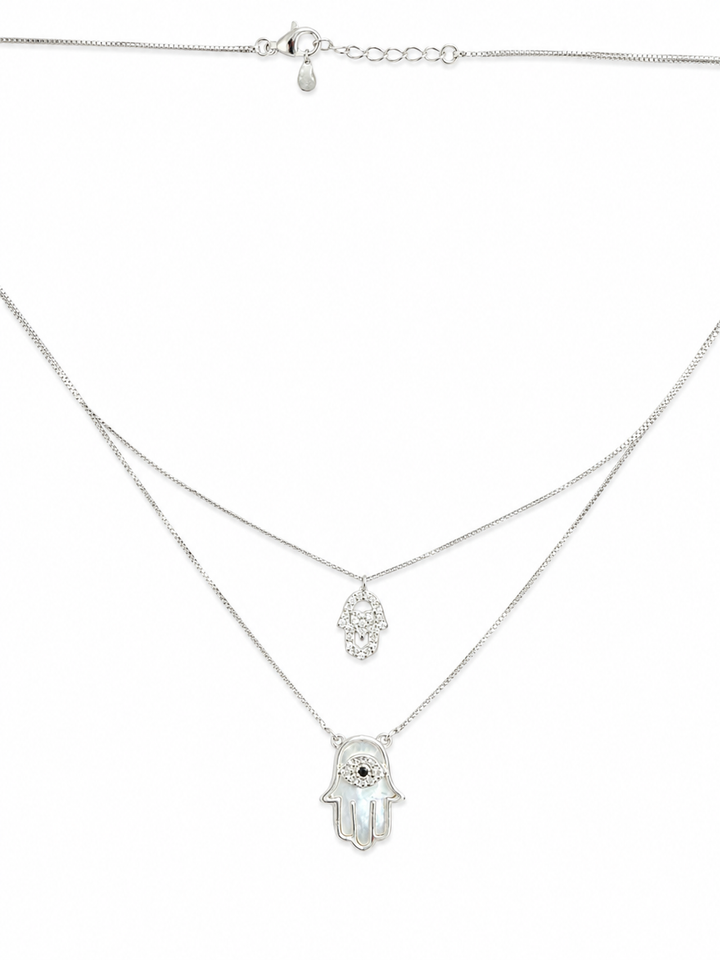 925 Sterling Silver Layered Two-Line Pendant Necklace - Silver Finish - front view