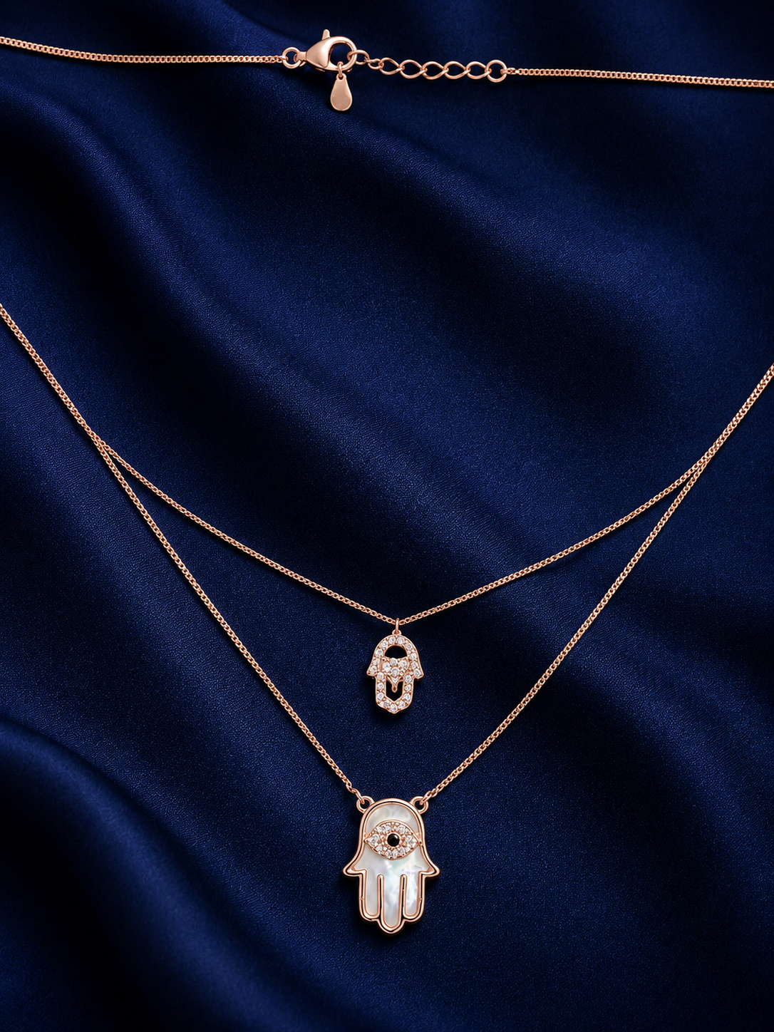 925 Sterling Silver Layered Two-Line Pendant Necklace - Rose Gold Finish - front view
