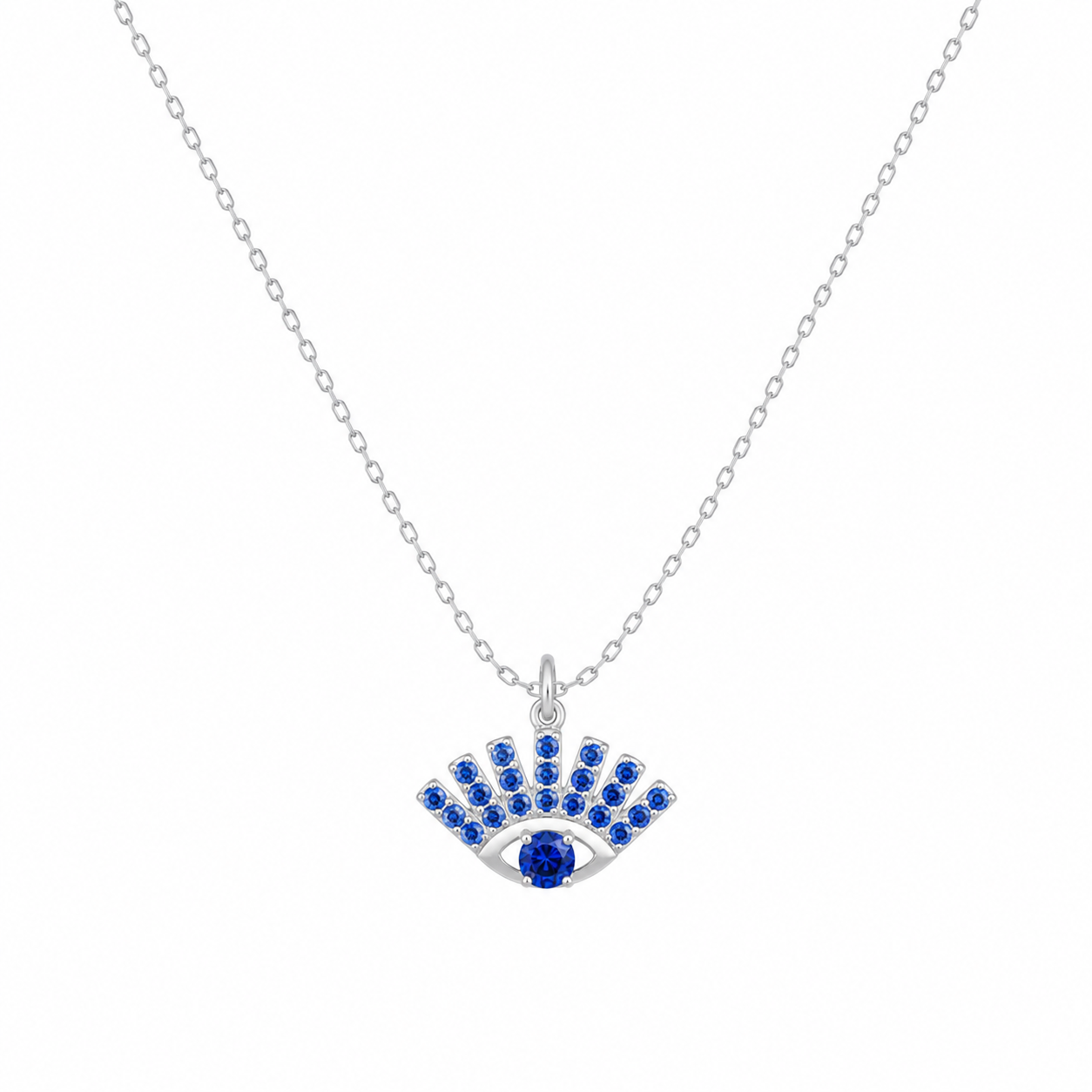 925 Sterling Silver Crown Eye Pendant Necklace - Silver Finish - front view